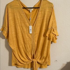 Max Studio Mustard Blouse with Ruffle Sleeves
